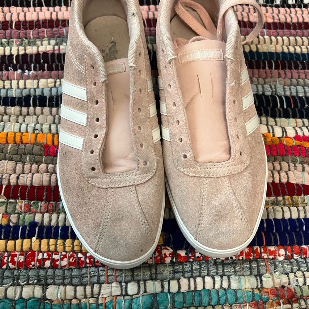Adidas Pink Sneakers with White Stripes